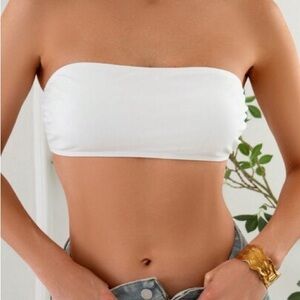 SHEIN White Strapless Fitted Bathing Suit Top
